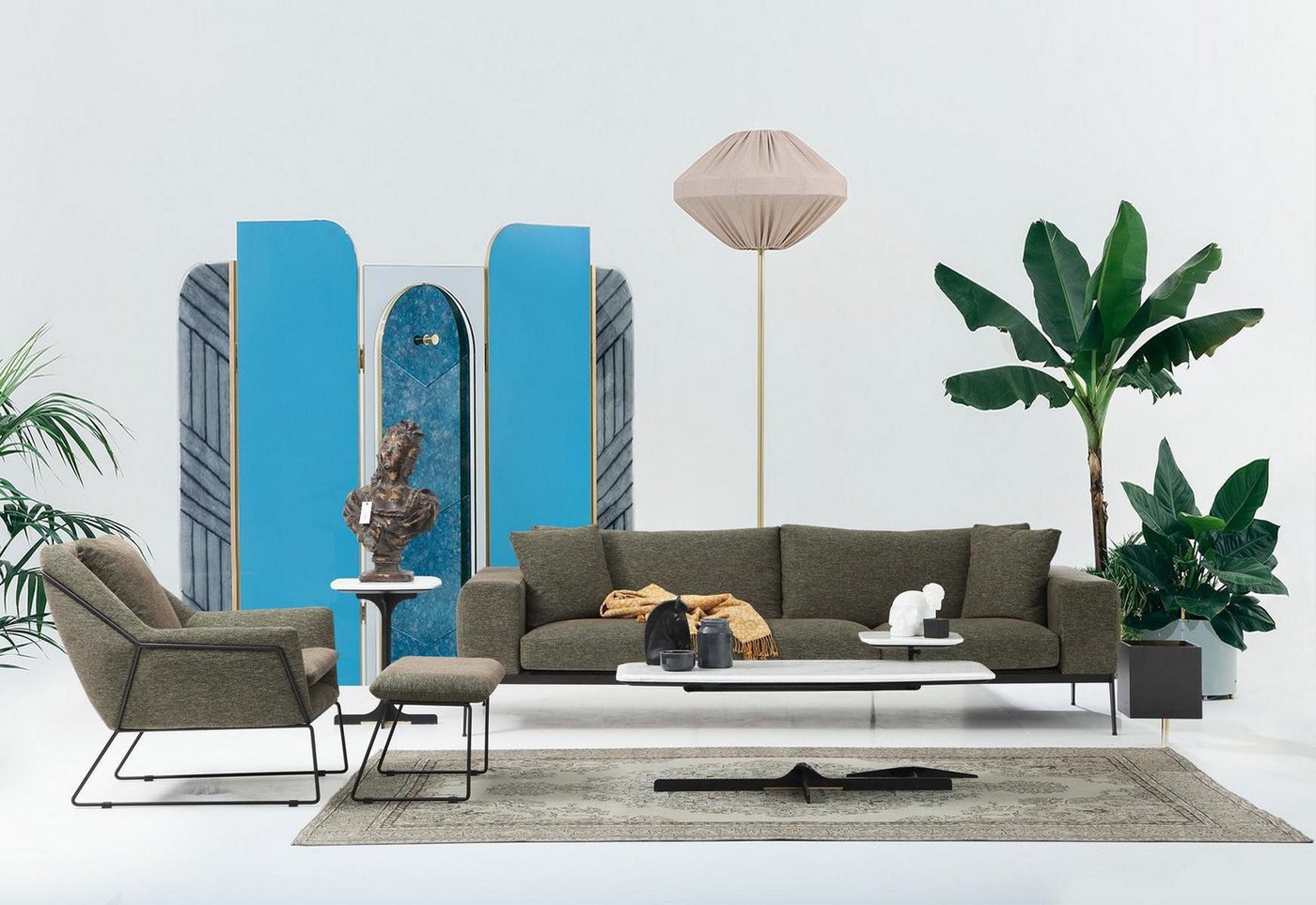 Xlmoebel Polstergarnitur Zeitgemäßes Grünes Zweisitzer-Sofaset mit Sessel aus Stoff in Grau, (2-tlg., Sofagarnitur 2 + 1 Sitzer), Hergestellt in Europa von Xlmoebel