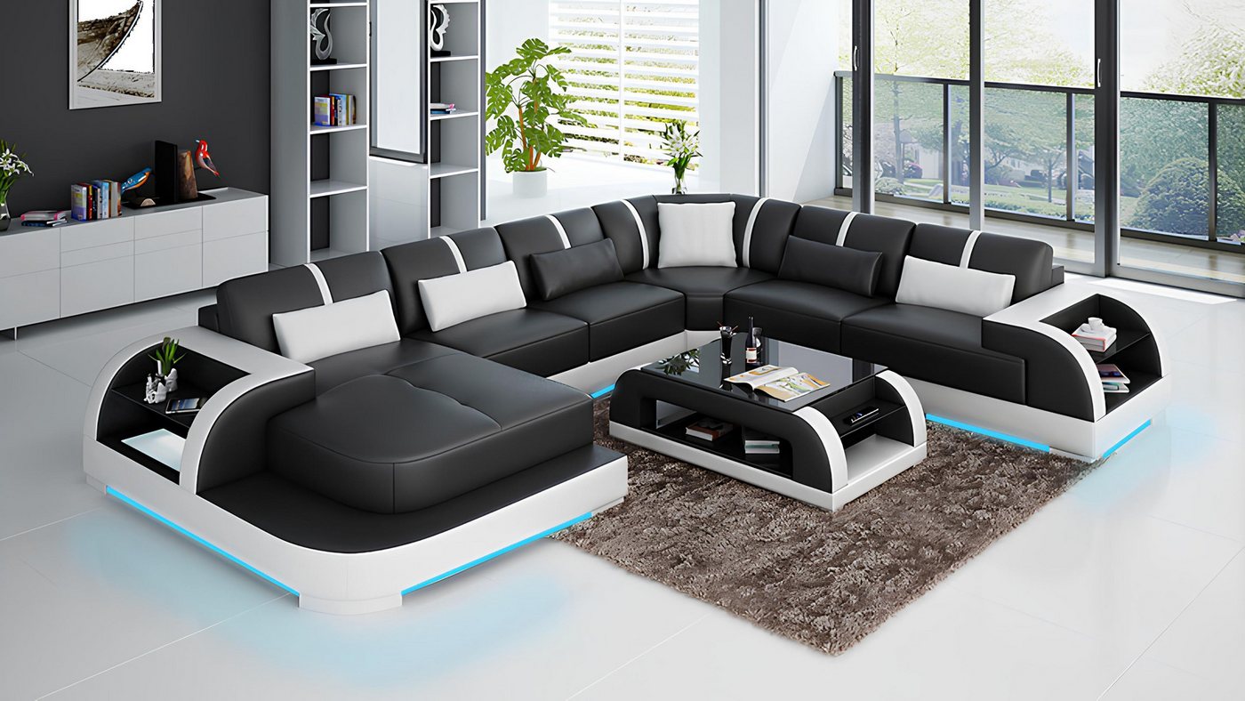 Xlmoebel Sofa Zeitgemäßes Ledersofa mit LEDs und USB-Anschluss in modernem Design, Hergestellt in Europa Xlmoebel Sofa Zeitgemäßes Ledersofa mit LEDs und USB-Anschluss in modernem Design, Hergestellt in Europa von Xlmoebel