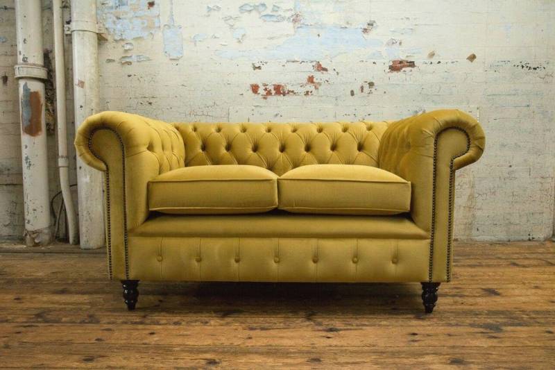 Xlmoebel Chesterfield-Sofa Zweier-Sitzer Samtsofa Chesterfield in Gelb, Neu, Hergestellt in Europa von Xlmoebel