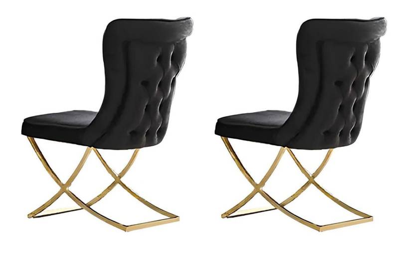 Xlmoebel Esszimmerstuhl Esszimmerstühle Set in Schwarz mit Gold-Detail aus Stoff, 2-teilig, Hergestellt in Europa von Xlmoebel