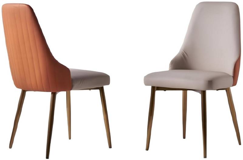 Xlmoebel Polsterstuhl Luxuriöse Esszimmerstühle in Orange-Beige aus Leder - Holzstühle (1 St), Hergestellt in Europa von Xlmoebel