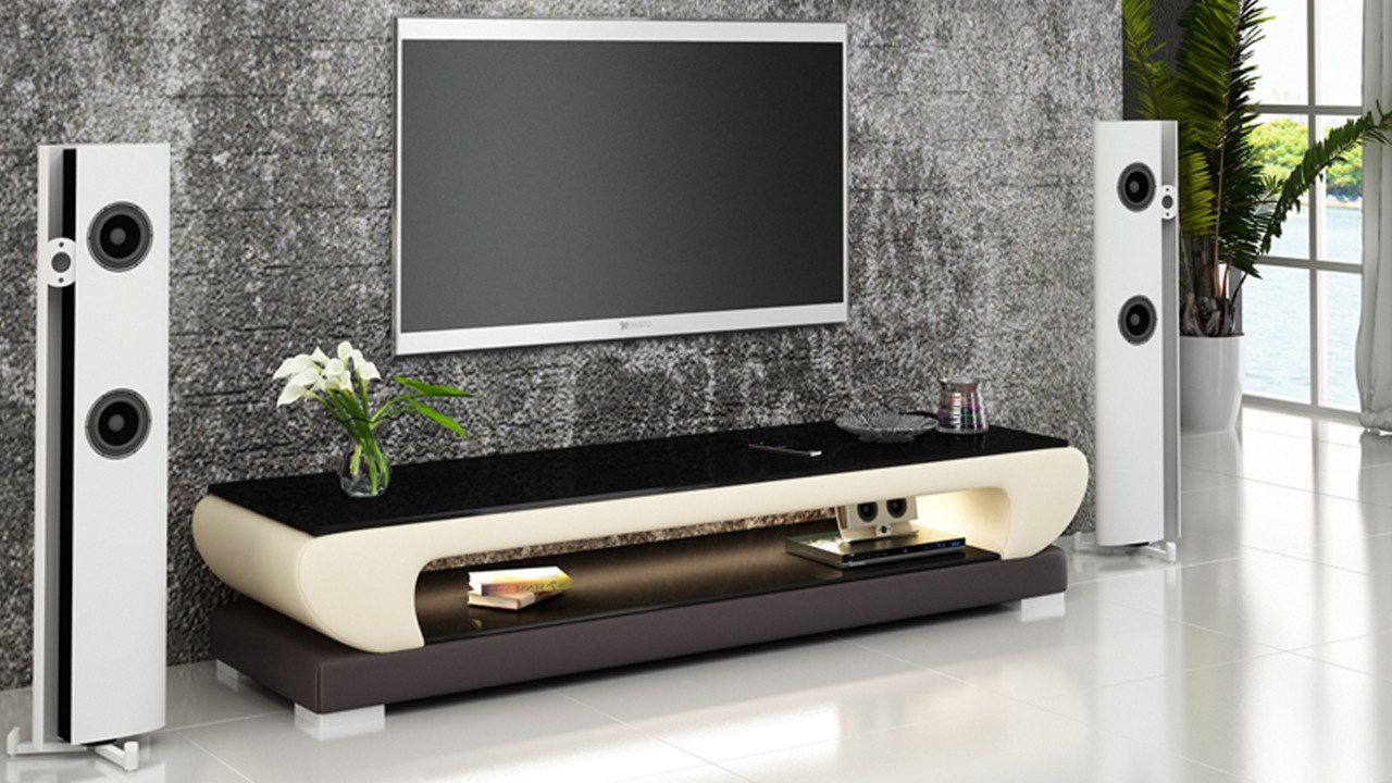 Xlmoebel TV-Board TV-Sideboard mit Leder- und Glasdetails Fernsehschrank-Tisch neu (TV-Board), Hergestellt in Europa von Xlmoebel