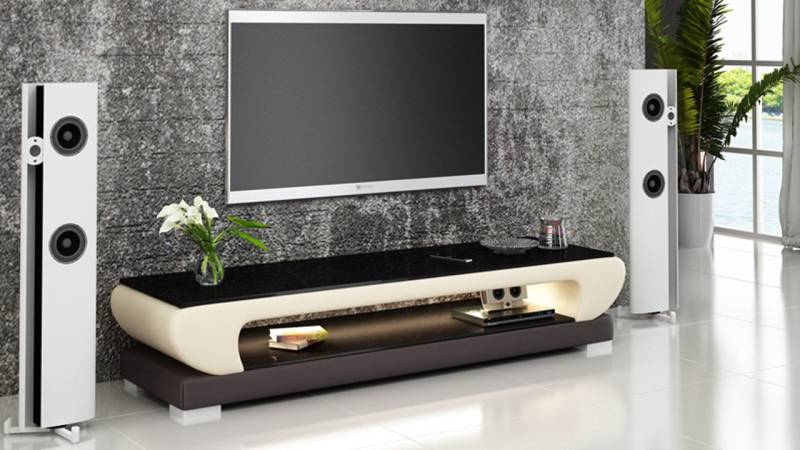 Xlmoebel TV-Board TV-Sideboard mit Leder- und Glasdetails Fernsehschrank-Tisch neu (TV-Board), Hergestellt in Europa von Xlmoebel