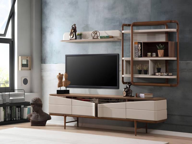 Xlmoebel TV-Board Wohnzimmer-Set in Beige mit RTV-Lowboard und 2 Regalen aus Holz (3tlg.Wohnzimmer Set (RTV Lowboard+2x Regale), Hergestellt in Europa von Xlmoebel