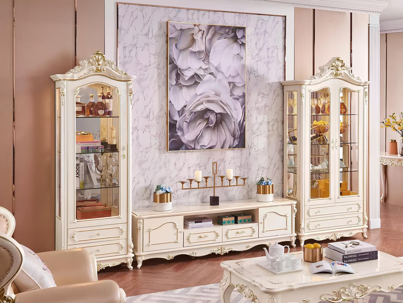 Xlmoebel TV-Schrank Luxuriöses Wohnzimmer-Set mit TV-Ständer 2x Vitrine 3-teilig neu (3tlg. Wohnzimmer Set (TV Ständer + 2x Vitrine) Hergestellt in Europa von Xlmoebel