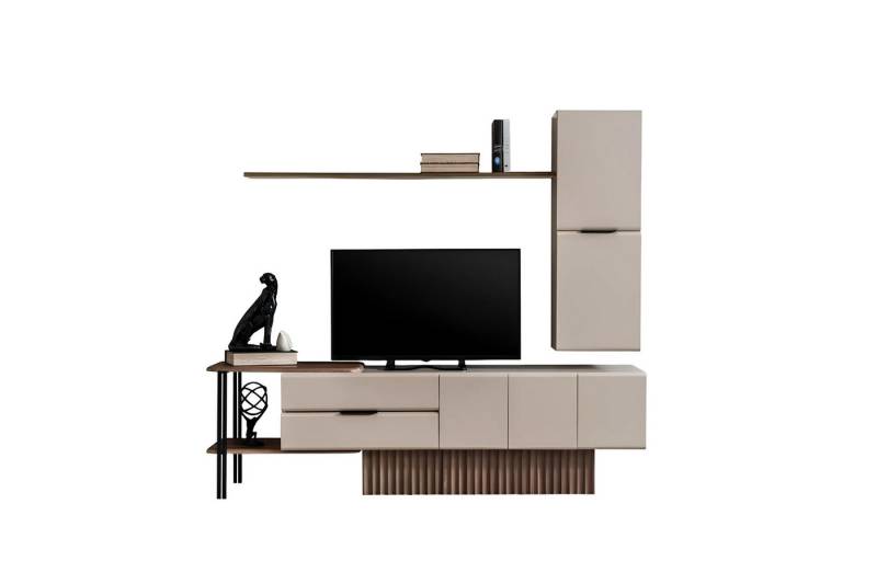 Xlmoebel TV-Schrank TV-Möbel-Set in Beige aus Holz mit Regalen (TV-Ständer + Regale) Hergestellt in Europa von Xlmoebel