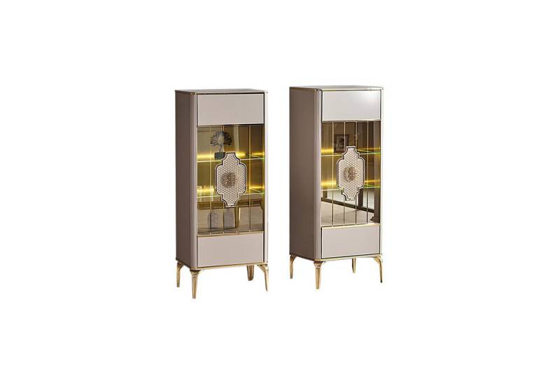 Xlmoebel Vitrine 2-teiliger Schaukasten Vitrinenschrank aus Holz in Beige (2-St., Komplette 2tlg Vitrinen) Hergestellt in Europa von Xlmoebel