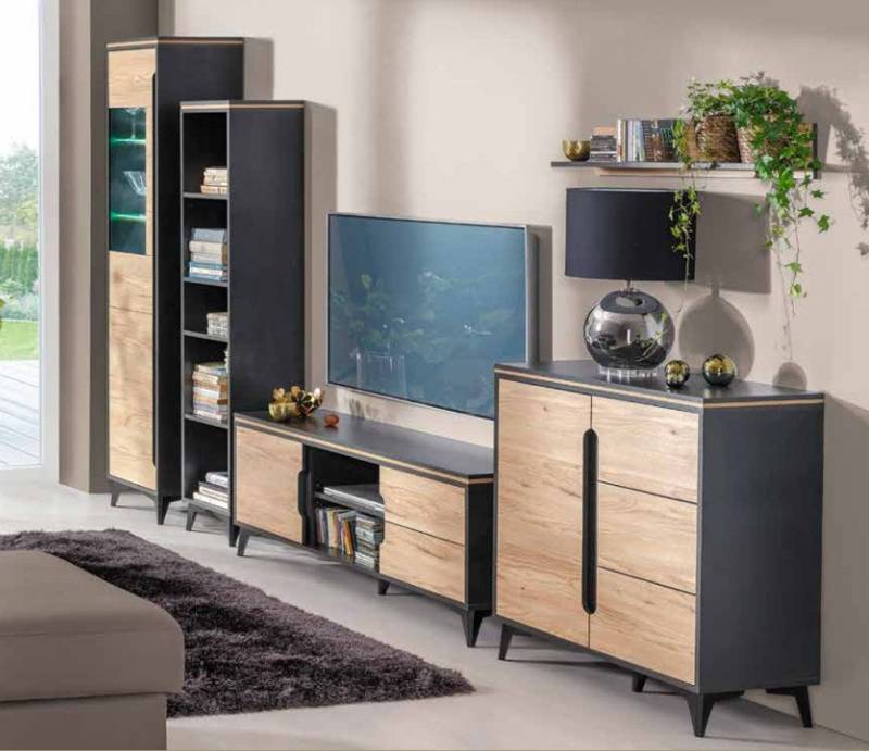 Xlmoebel Wohnwand Exquisites Designer-Wohnzimmermöbel-Set in Grau-Beige mit Vitrine, (Wohnzimmer Set), Hergestellt in Europa von Xlmoebel