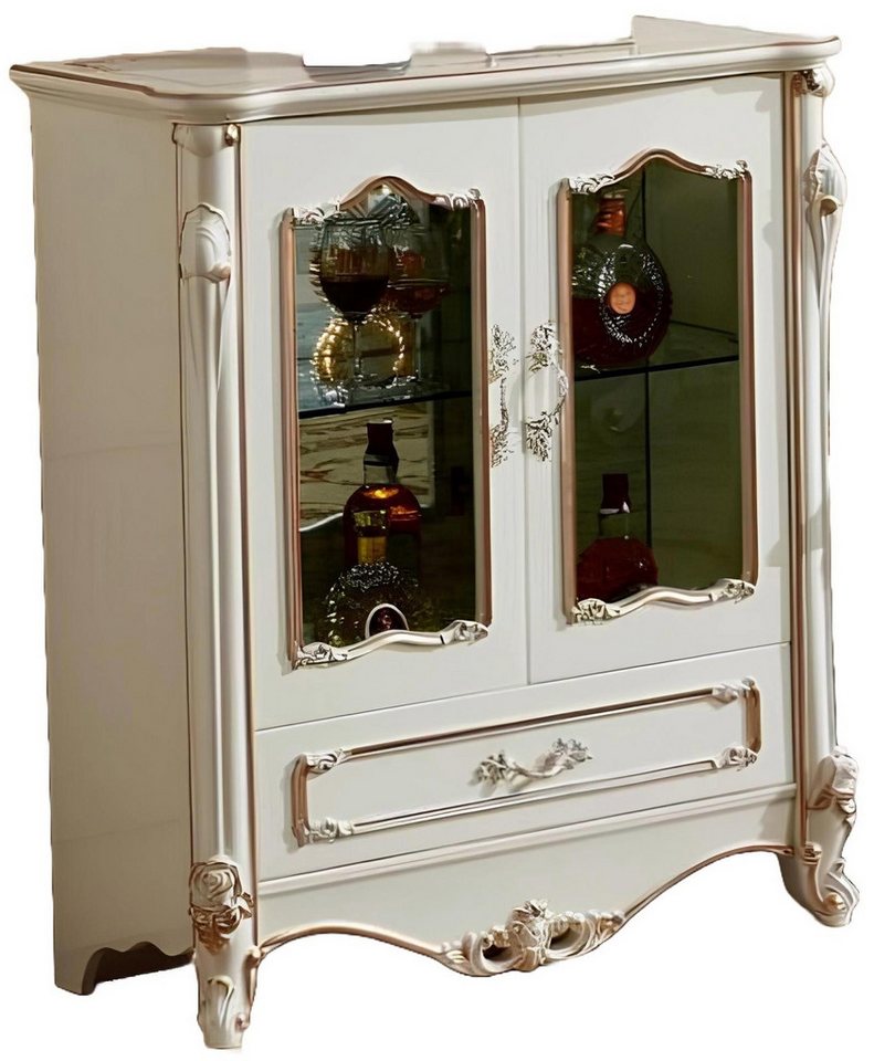 Xlmoebel Vitrine Weißer Luxus-Holz-Glas-Schrank für Wohnzimmer in Vitrinen-Stil (Vitrine) Hergestellt in Europa von Xlmoebel