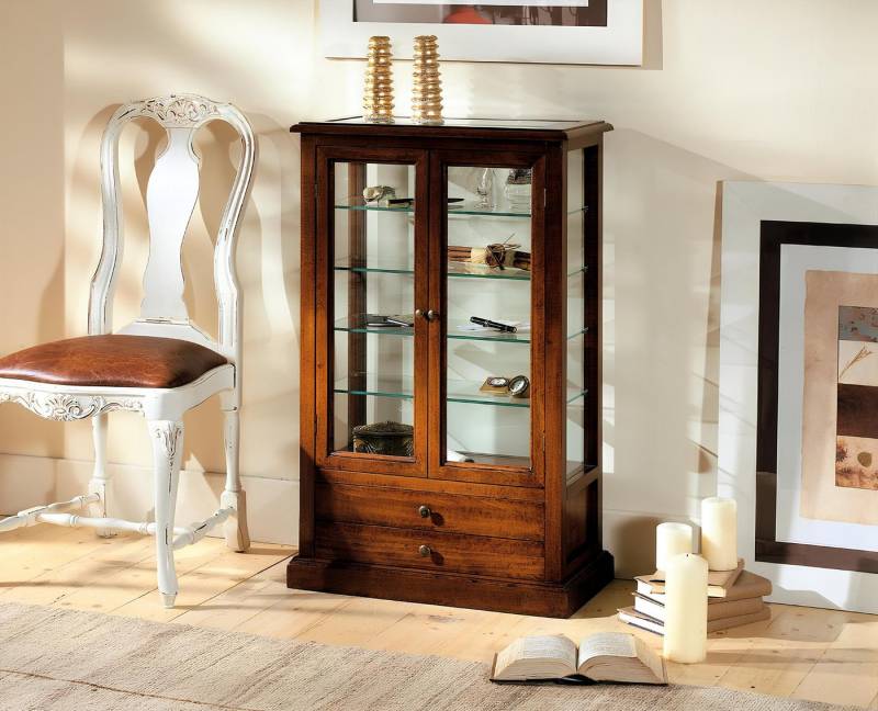 Xlmoebel Vitrine Wohnzimmermöbel aus massivem Holz mit Glasvitrine und Schrank (Vitrine) Hergestellt in Europa von Xlmoebel