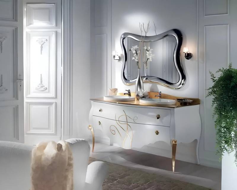 Xlmoebel Waschbeckenschrank Badezimmermöbel-Set mit Waschtisch, Waschbecken, Schrank und Spiegel (2-St., Kommode mit Waschbecken + Spiegel) Hergestellt in Italy von Xlmoebel