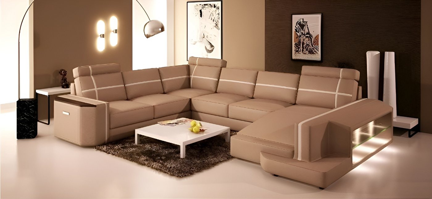 Xlmoebel Wohnlandschaft Großzügige U-Form Couch Leder Sofa Garnitur mit Polster PHM108, Hergestellt in Europa von Xlmoebel