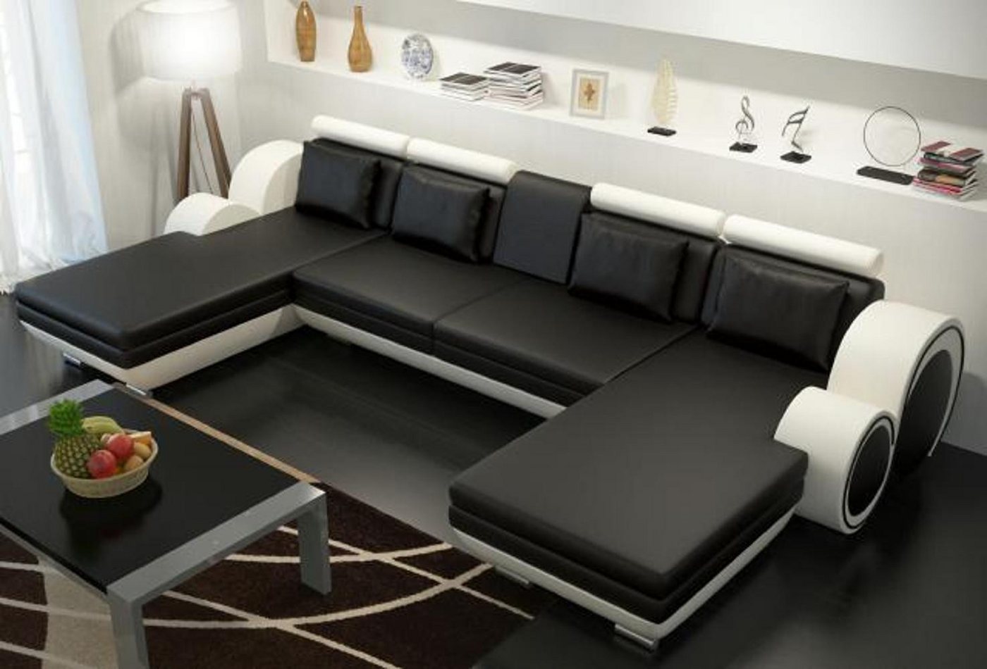 Xlmoebel Wohnlandschaft Ledersofa Berlin U-Form mit USB-Anschluss Lederecksofa Ledercouch, Hergestellt in Europa von Xlmoebel