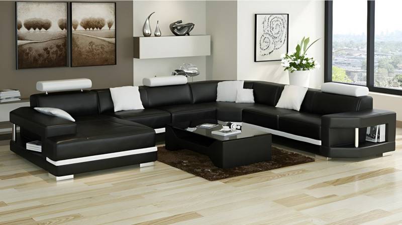 Xlmoebel Wohnlandschaft Ledersofa U-Form – Modernes Design Sofa mit USB-Funktion, Hergestellt in Europa von Xlmoebel