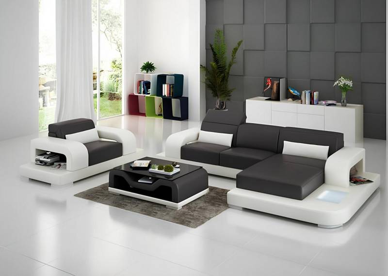 Xlmoebel Wohnlandschaft Ledersofa Wohnlandschaft L-förmig + 1 Sitzer Garnitur Sofa Weiß, Hergestellt in Europa von Xlmoebel