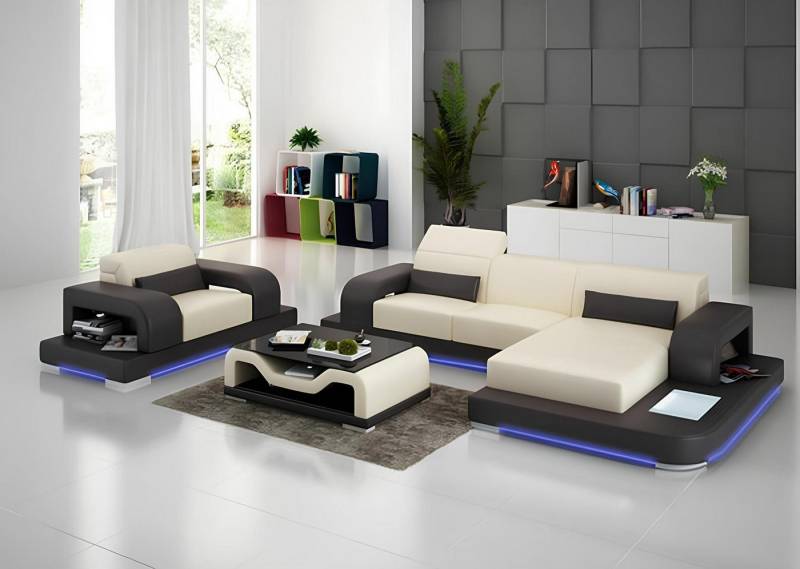 Xlmoebel Wohnlandschaft Ledersofa Wohnlandschaft L-förmig + 1 Sitzer Garnitur Sofa Weiß, Hergestellt in Europa von Xlmoebel