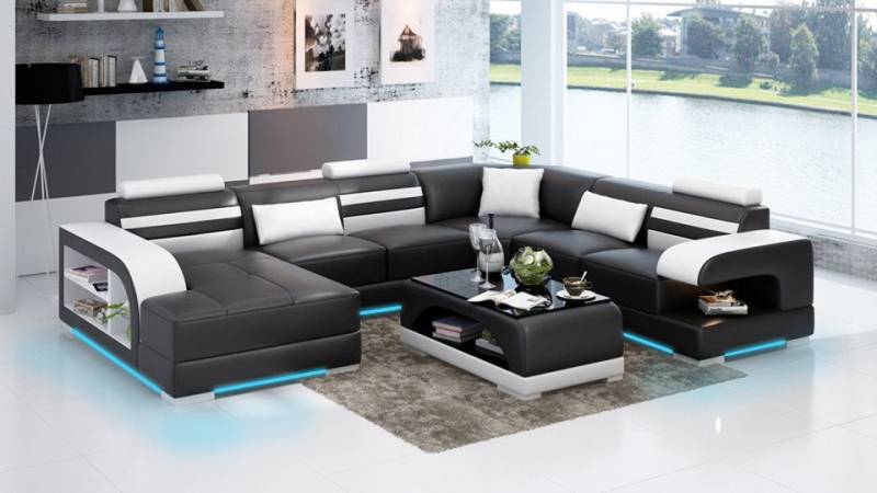 Xlmoebel Wohnlandschaft Modernes Design Ledersofa mit USB-Anschluss für Wohnzimmer - Eckcouch, Hergestellt in Europa von Xlmoebel