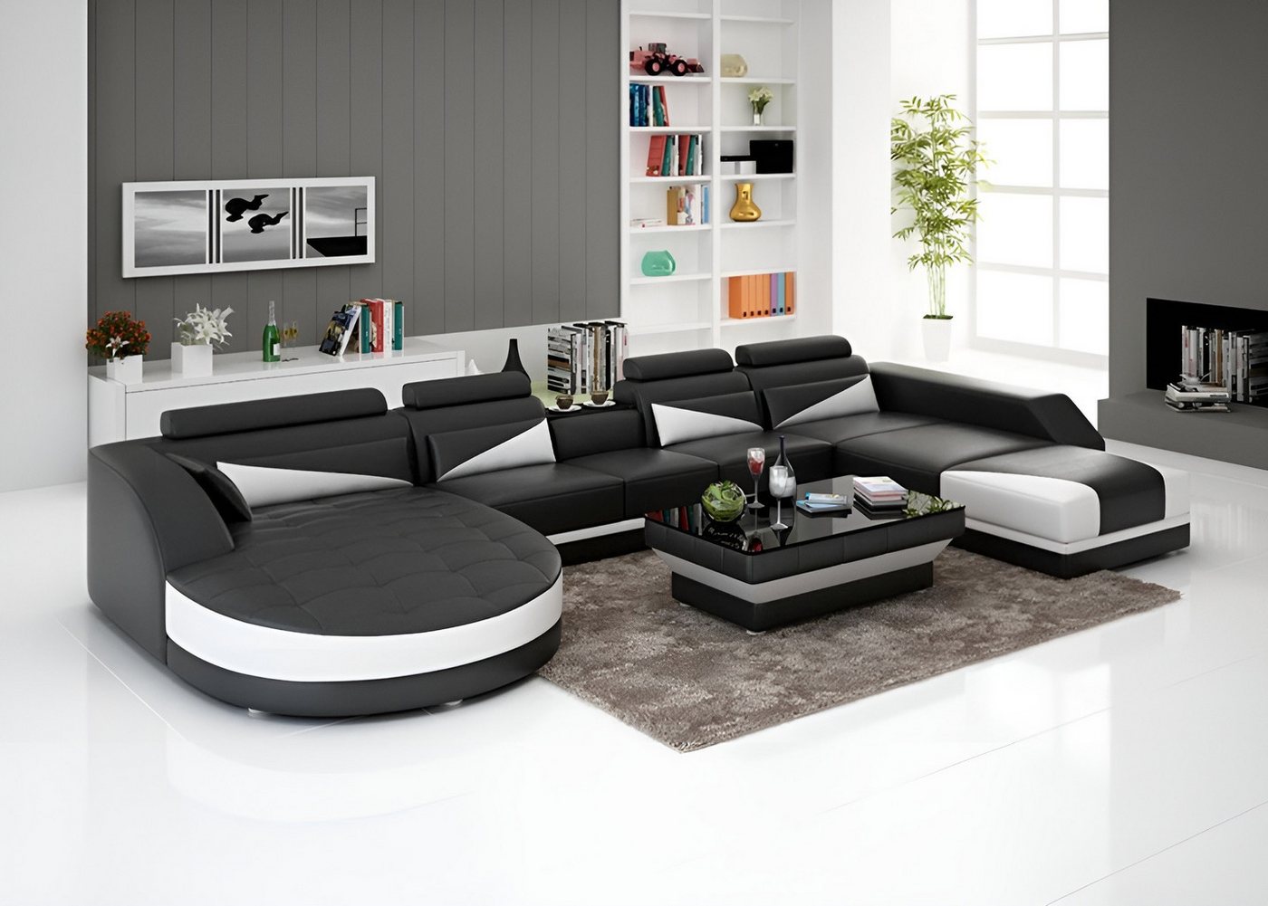 Xlmoebel Wohnlandschaft Modernes Ledersofa mit USB – Design Couch Garnitur für Zuhause, Hergestellt in Europa von Xlmoebel