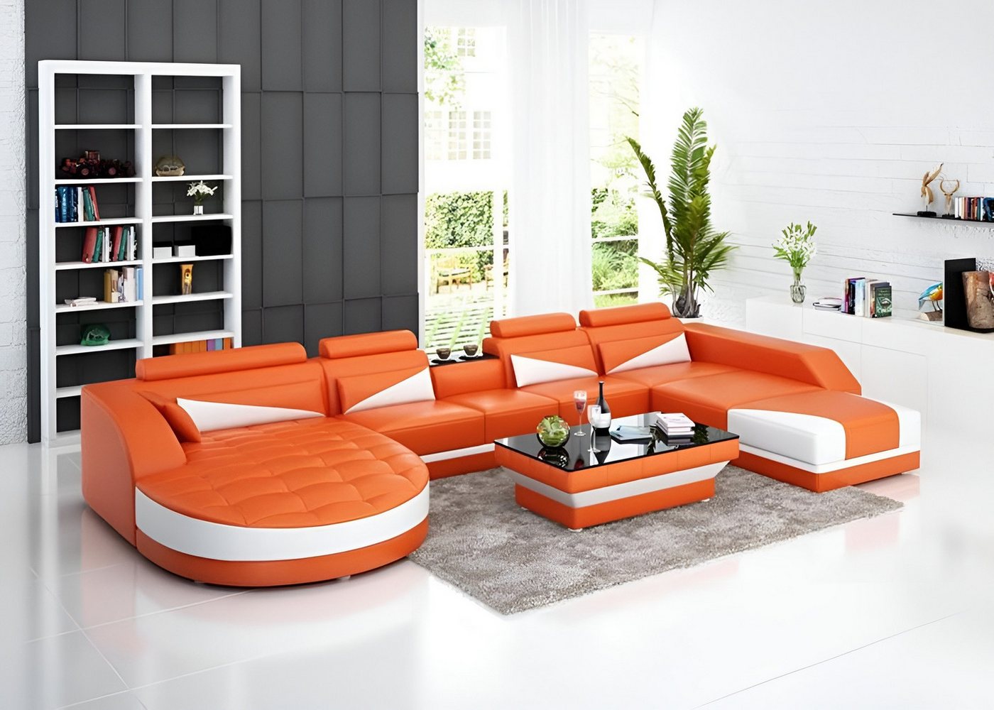 Xlmoebel Wohnlandschaft Modernes Ledersofa mit USB – Design Couch Garnitur für Zuhause, Hergestellt in Europa von Xlmoebel