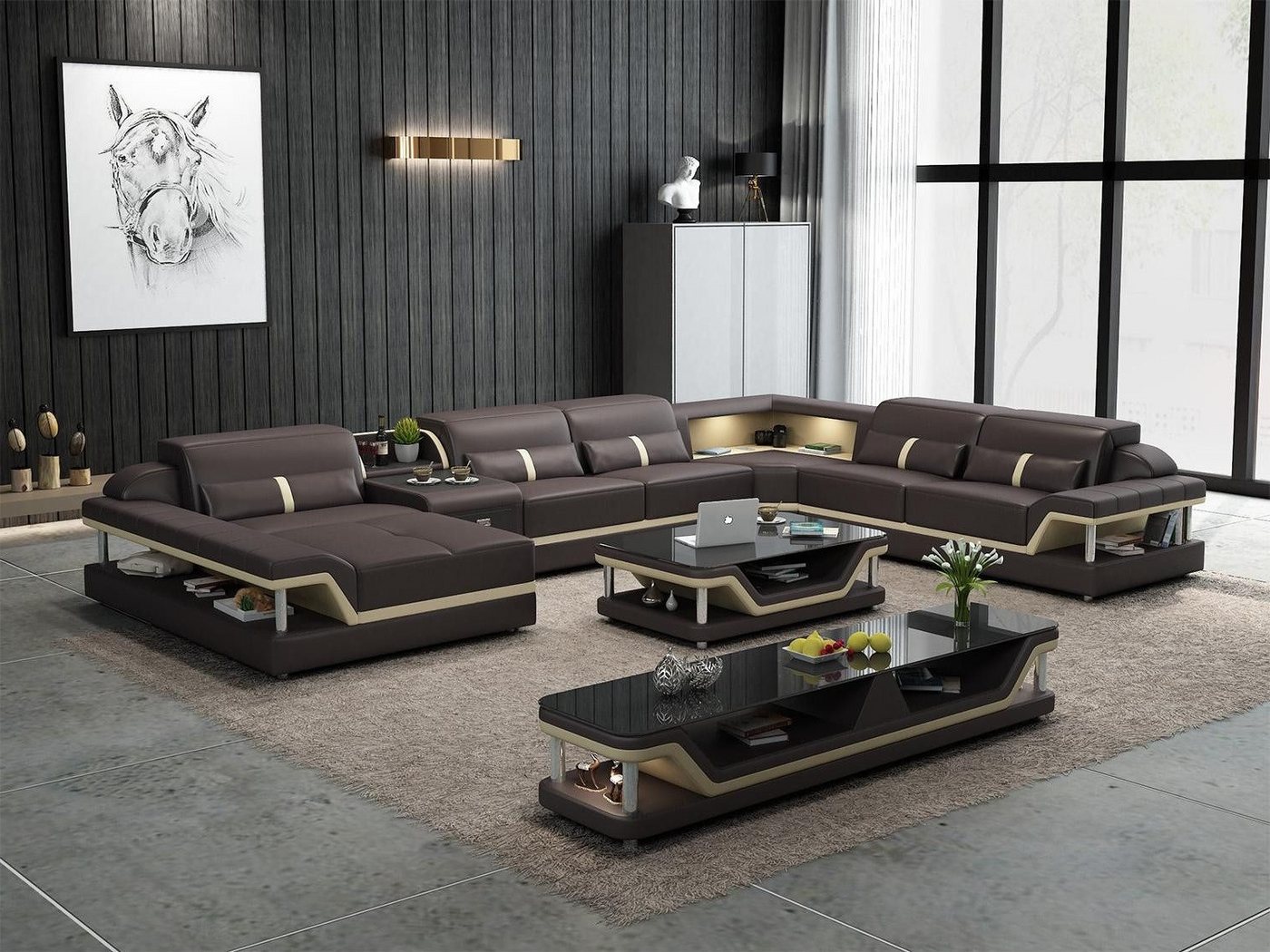 Xlmoebel Wohnlandschaft Neue Designer Wohnlandschaft in U-Form mit USB-Anschluss fürs Sofa, Hergestellt in Europa von Xlmoebel