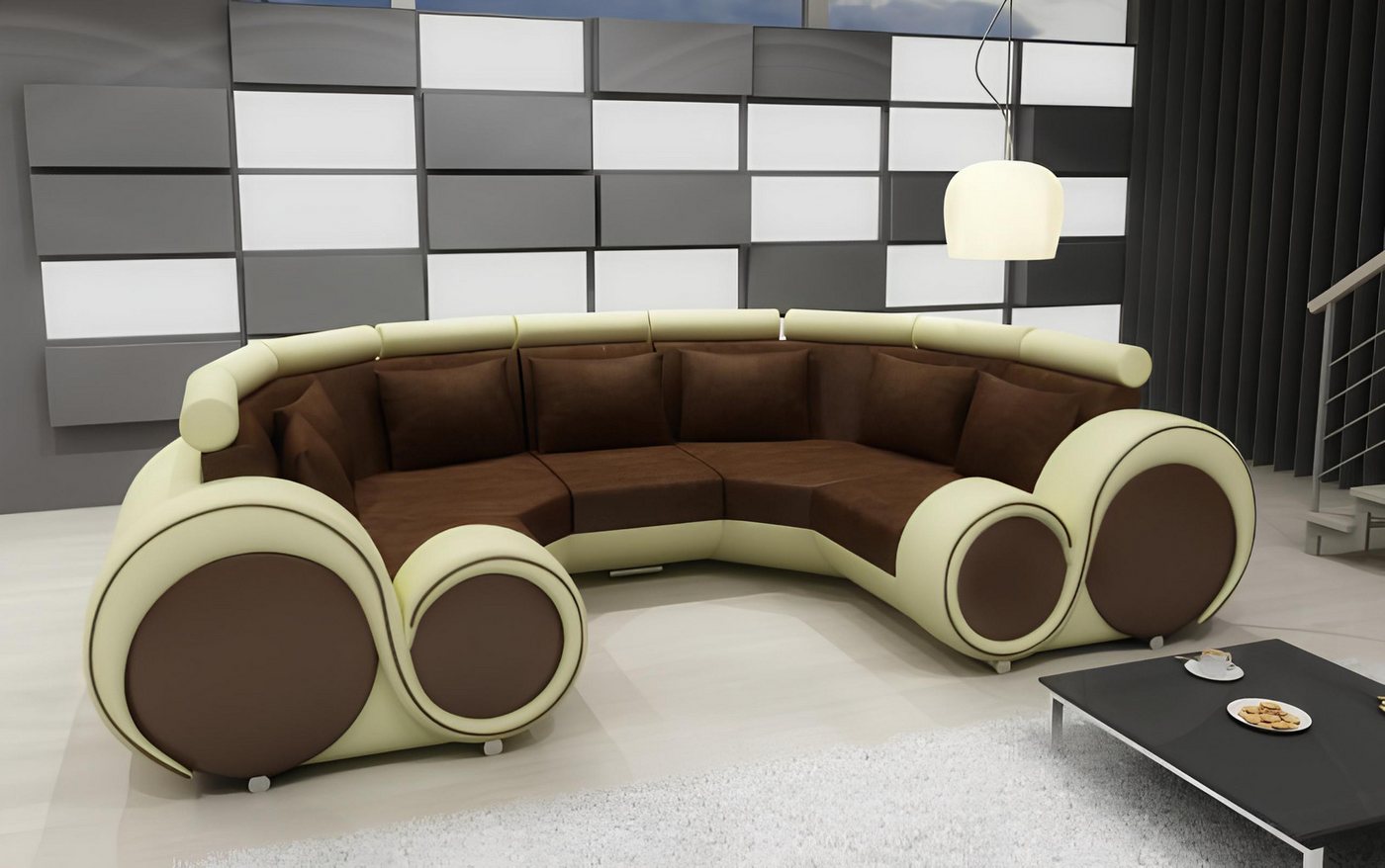 Xlmoebel Wohnlandschaft Neues XXL-Ecksofa in U-Form mit USB-Anschluss aus Textilgewebe, Hergestellt in Europa von Xlmoebel