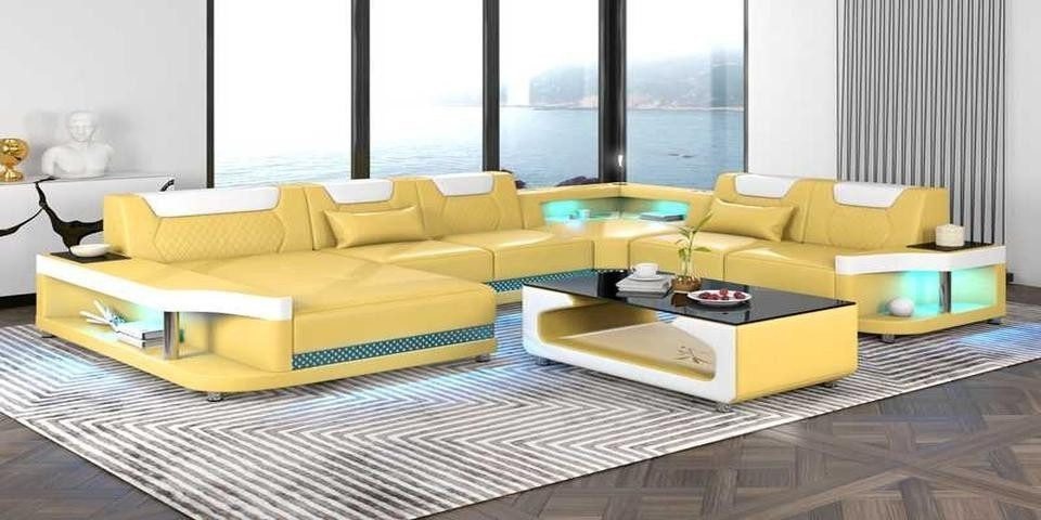 Xlmoebel Wohnlandschaft Riesiges Ecksofa Wohnlandschaft mit LED-Beleuchtung in XXL-Größe, Hergestellt in Europa von Xlmoebel