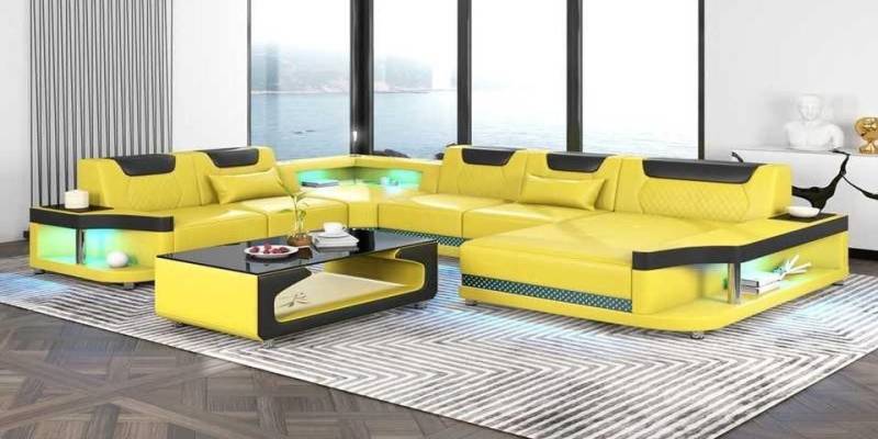 Xlmoebel Wohnlandschaft Riesiges Ecksofa Wohnlandschaft mit LED-Beleuchtung in XXL-Größe, Hergestellt in Europa von Xlmoebel