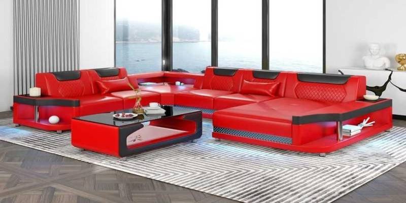 Xlmoebel Wohnlandschaft Riesiges Ecksofa Wohnlandschaft mit LED-Beleuchtung in XXL-Größe, Hergestellt in Europa von Xlmoebel