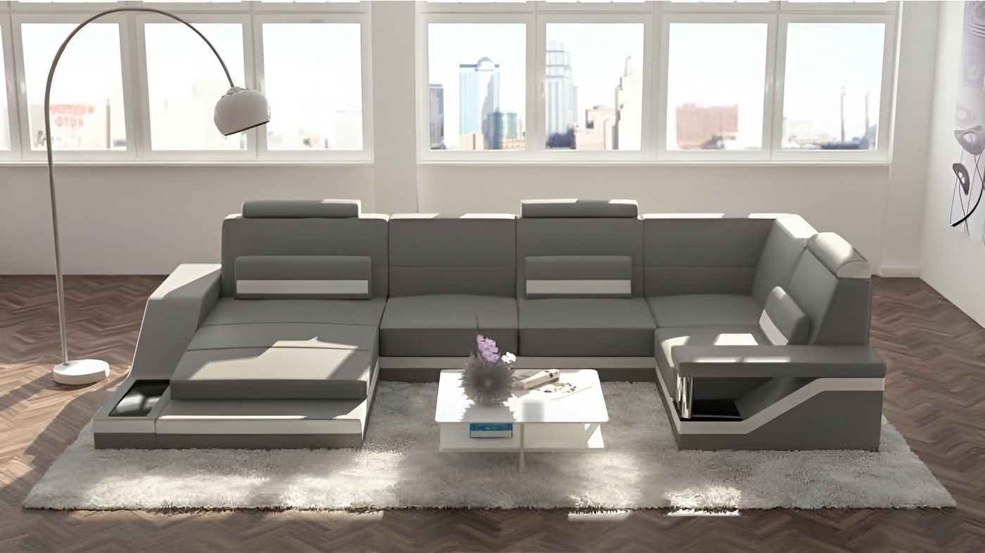 Xlmoebel Wohnlandschaft Sofa mit USB-Anschluss und Eckpolsterung in Textil, Leder und Stoff, Hergestellt in Europa von Xlmoebel