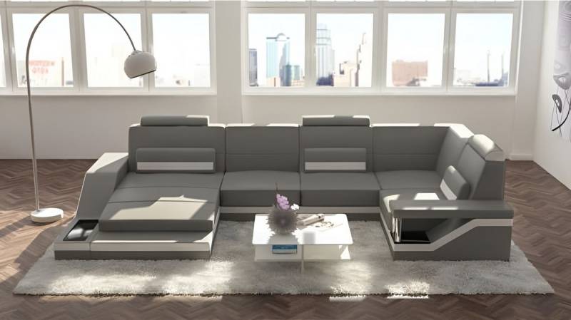 Xlmoebel Wohnlandschaft Sofa mit USB-Anschluss und Eckpolsterung in Textil, Leder und Stoff, Hergestellt in Europa von Xlmoebel