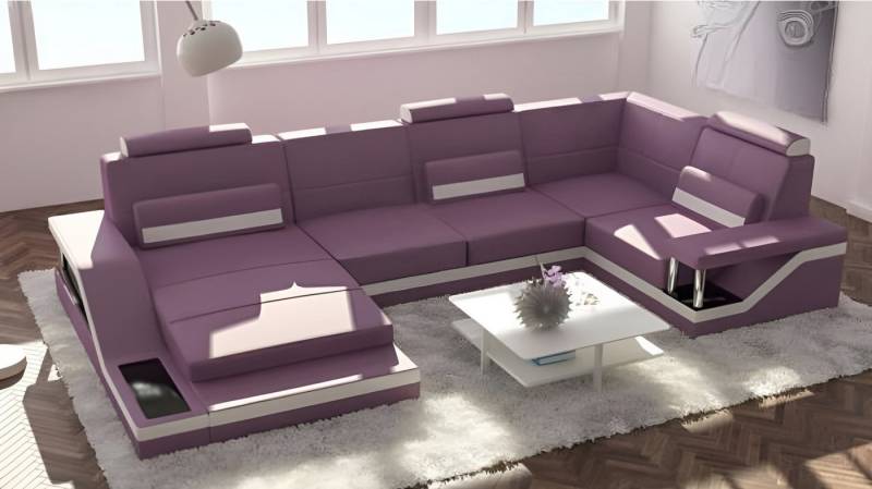 Xlmoebel Wohnlandschaft Sofa mit USB-Anschluss und Eckpolsterung in Textil, Leder und Stoff, Hergestellt in Europa von Xlmoebel