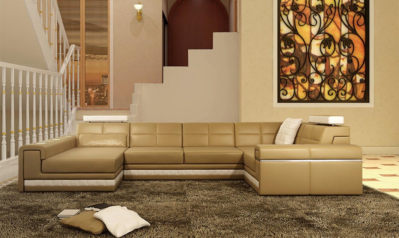 Xlmoebel Wohnlandschaft U-förmiges Ledersofa mit Hocker – Moderne Wohnlandschaft, Hergestellt in Europa von Xlmoebel