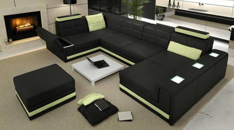 Xlmoebel Wohnlandschaft U-förmiges Ledersofa mit Hocker – Moderne Wohnlandschaft, Hergestellt in Europa von Xlmoebel