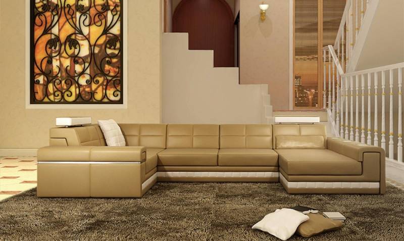 Xlmoebel Wohnlandschaft U-förmiges Ledersofa mit Hocker – Moderne Wohnlandschaft, Hergestellt in Europa von Xlmoebel