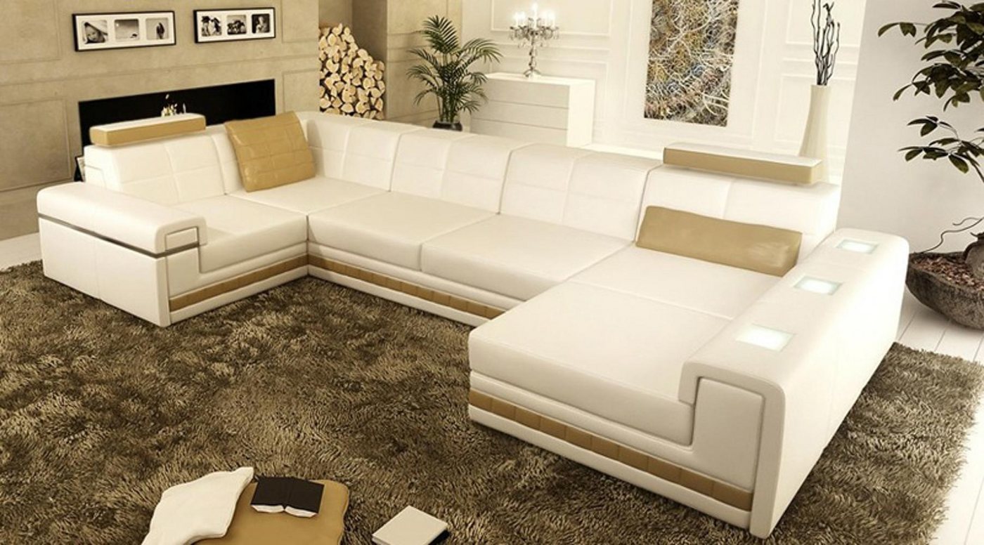 Xlmoebel Wohnlandschaft U-förmiges Ledersofa mit Hocker – Moderne Wohnlandschaft, Hergestellt in Europa von Xlmoebel