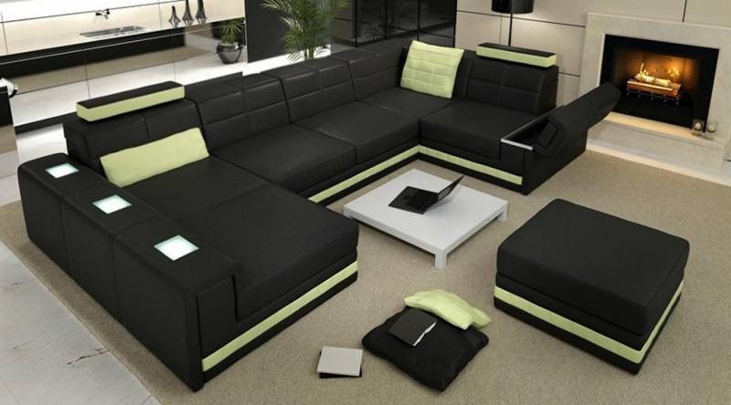 Xlmoebel Wohnlandschaft U-förmiges Ledersofa mit Hocker – Moderne Wohnlandschaft, Hergestellt in Europa von Xlmoebel
