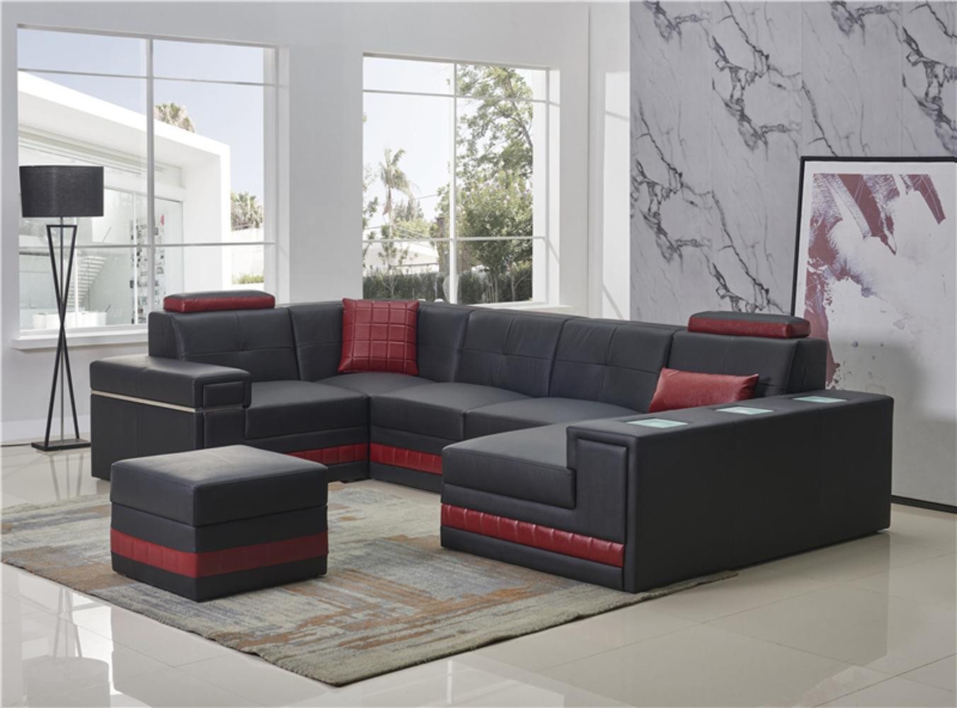 Xlmoebel Wohnlandschaft U-förmiges Ledersofa mit Hocker – Moderne Wohnlandschaft, Hergestellt in Europa von Xlmoebel