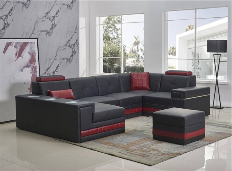 Xlmoebel Wohnlandschaft U-förmiges Ledersofa mit Hocker – Moderne Wohnlandschaft, Hergestellt in Europa von Xlmoebel