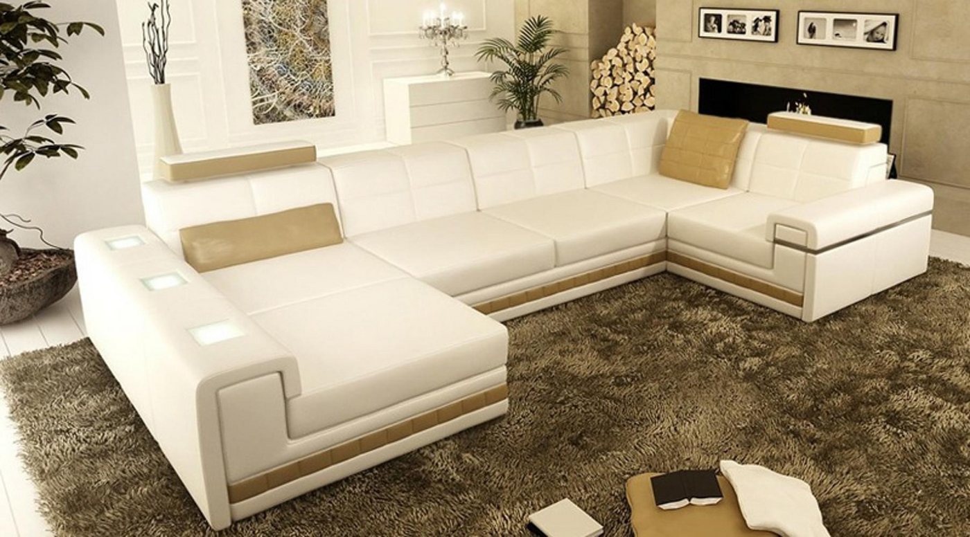 Xlmoebel Wohnlandschaft U-förmiges Ledersofa mit Hocker – Moderne Wohnlandschaft, Hergestellt in Europa von Xlmoebel