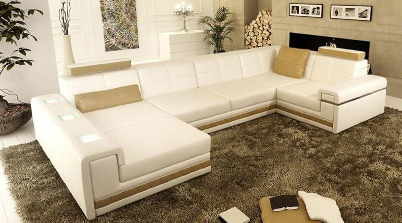 Xlmoebel Wohnlandschaft U-förmiges Ledersofa mit Hocker – Moderne Wohnlandschaft, Hergestellt in Europa von Xlmoebel