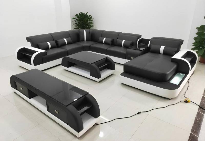 Xlmoebel Wohnlandschaft Wohnlandschaft mit LED-Beleuchtung und USB-Anschluss - Ecksofa, Hergestellt in Europa von Xlmoebel