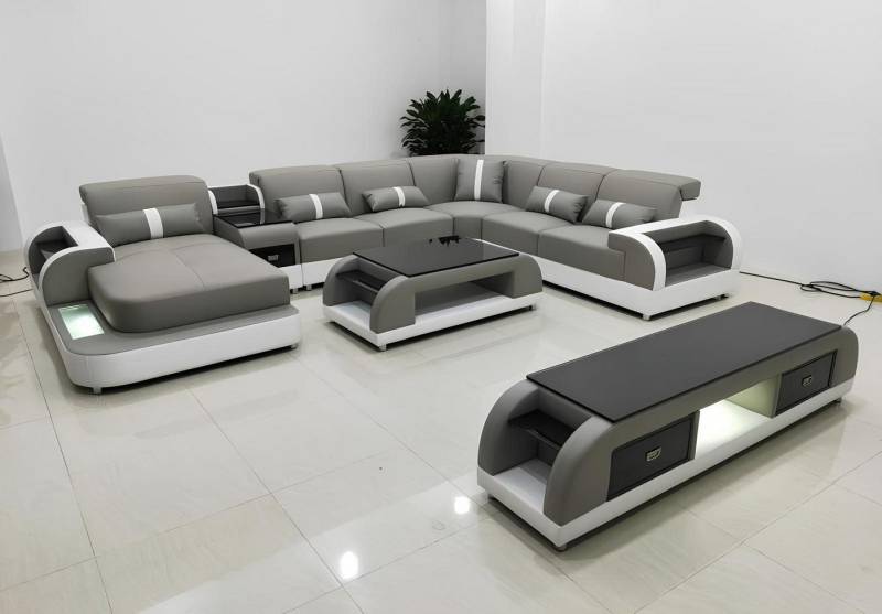 Xlmoebel Wohnlandschaft Wohnlandschaft mit LED-Beleuchtung und USB-Anschluss - Ecksofa, Hergestellt in Europa von Xlmoebel