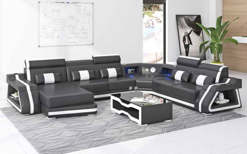 Xlmoebel Wohnlandschaft XXL Ledersofa in U-Form - Große Wohnlandschaft in Schwarz, 1 Teile, Hergestellt in Europa von Xlmoebel