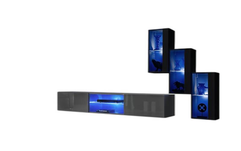 Xlmoebel Wohnwand 4-teiliges Wohnregal 210 cm moderne Einrichtung hängende Vitrine neu, (4-St., TV Ständer + 3x Hänge Vitrine), Hergestellt in Europa von Xlmoebel