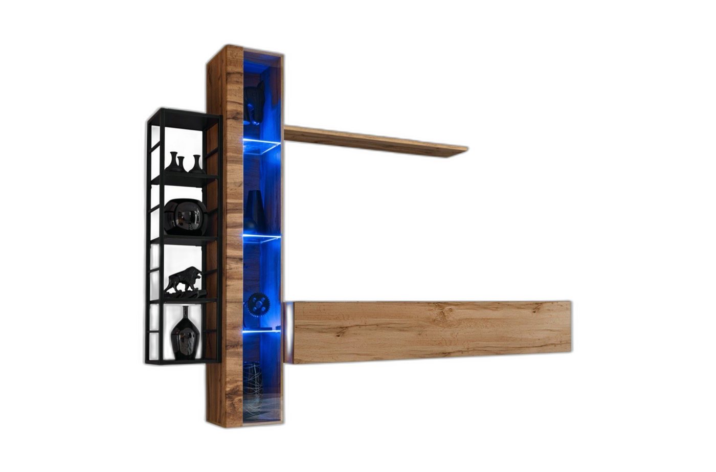 Xlmoebel Wohnwand Braun Wohnzimmerwand Eleganz Möbel TV Halter Vitrine Set Möbel, (4-St., TV Ständer + Hänge Vitrine + 2x Wandregal), Hergestellt in Europa von Xlmoebel