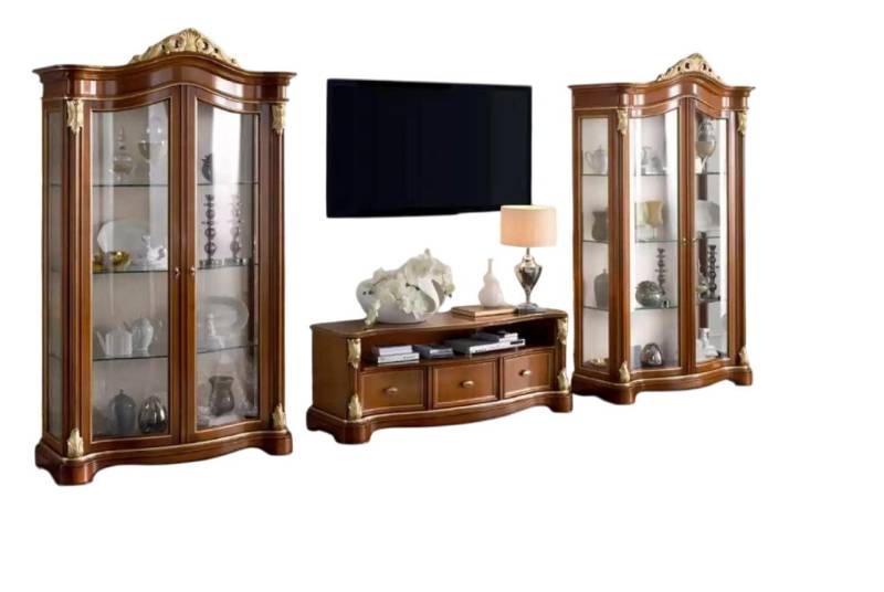 Xlmoebel Wohnwand Braunes Wohnzimmermöbel-Set mit Vitrine, Konsole und Schrankwand aus, (3-St., Set 3tlg. Wohnwand (TV-Ständer + 2x Vitrine), Hergestellt in Europa von Xlmoebel