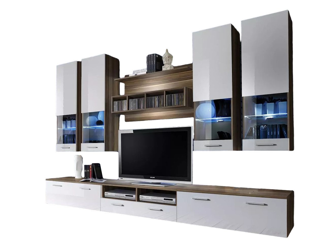 Xlmoebel Wohnwand Design TV Regal Lowboard Schrank Holz Premium Möbel, (8-St., 3x TV-Ständer/Wandregal/4x Wandschrank), Hergestellt in Europa von Xlmoebel