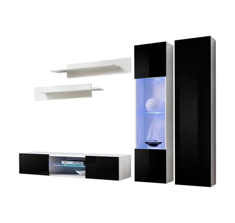 Xlmoebel Wohnwand Designer Gesamtwohnwand Hängevitrine Fernsehständer Luxus Wandregale, (5-St., 1x Wohnwand+1x TV Ständer+1x Hänge Vitrine+1x Wandschrank+2x Wandregal), Hergestellt in Europa von Xlmoebel