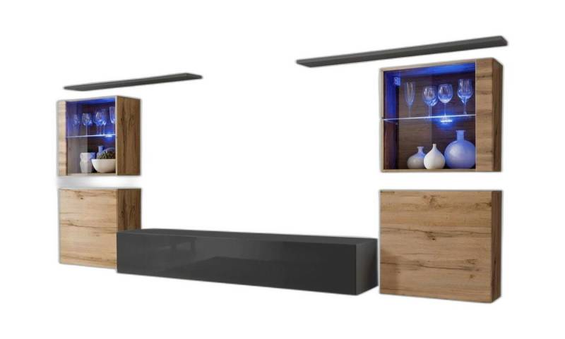 Xlmoebel Wohnwand Designer Hochglanz Wohnwand Set fürs Wohnzimmer, (7-St., 1x Wohnwand + 1x TV Ständer + 4x Wandschrank + 2x Wandregale), Hergestellt in Europa von Xlmoebel