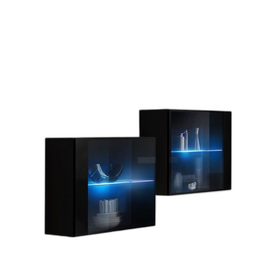 Xlmoebel Wohnwand Designer Möbel Noir Premium 2x Hängeschrank mit Regalboard, (3-St., Nur 2x Hänge Vitrine + Wandregal), Hergestellt in Europa von Xlmoebel